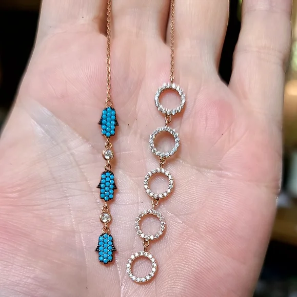 Two sided Turquoise & white Topaz 19" long necklace - Picture 3 of 5